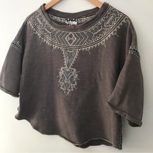 Comme Toi Gray Aztec Embroidered Crop Sweatshirt S